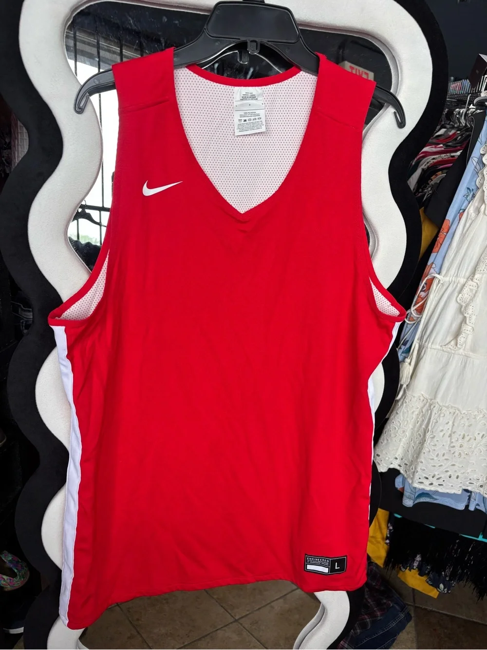 Nike Red Athletic Basketball Jersey with White Swoosh
